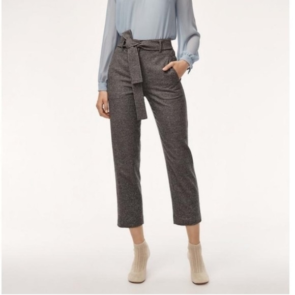 • Wilfred Aritzia • Women’s Jallade Crop Trouser Pants Belted  Gray 6 - Picture 1 of 5